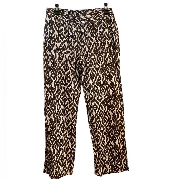 INC 100% linen pants wide leg brown and white w/ rhinestone embellished details - Picture 1 of 10
